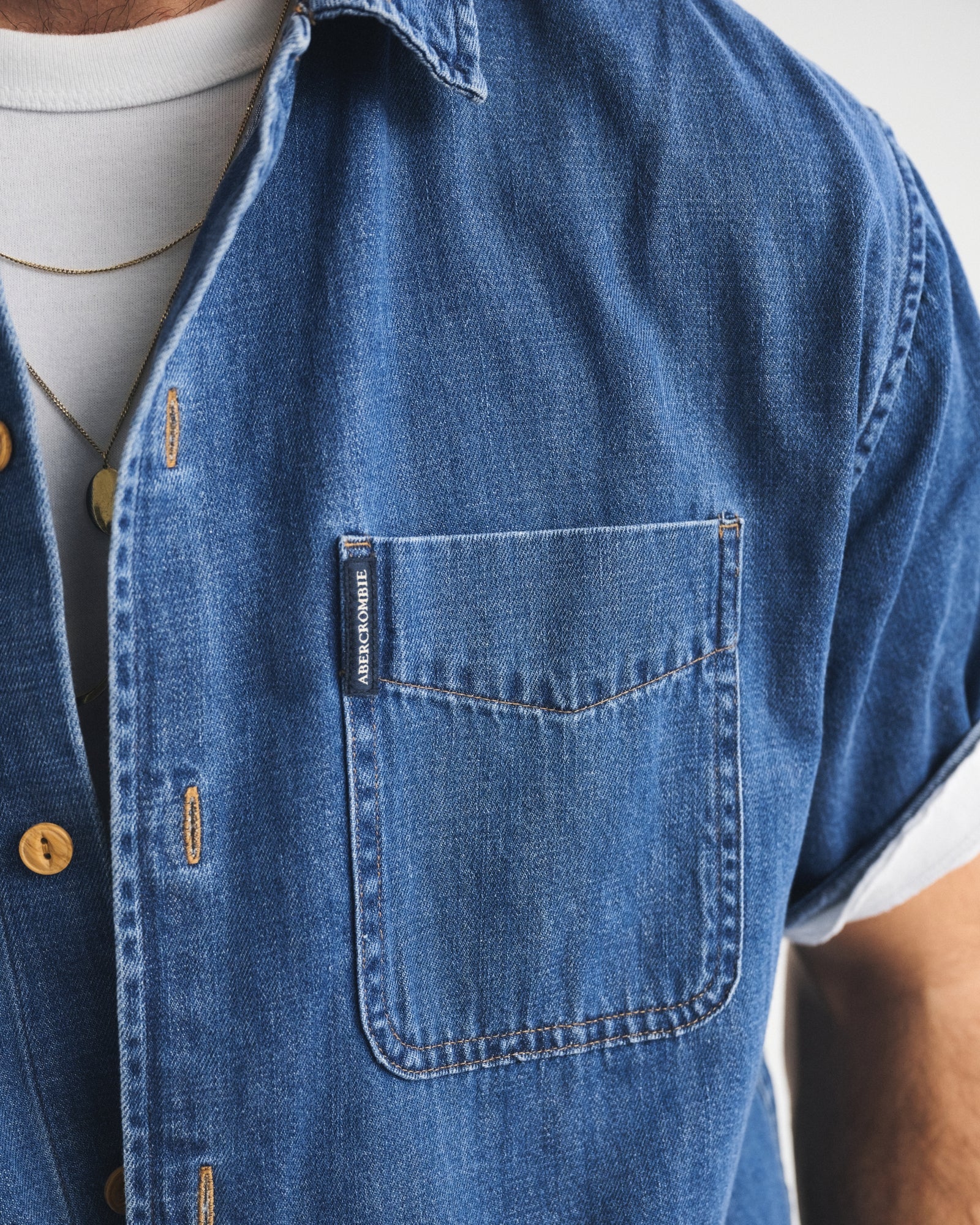 Abercrombie Short-Sleeve Denim Button-Up Shirt