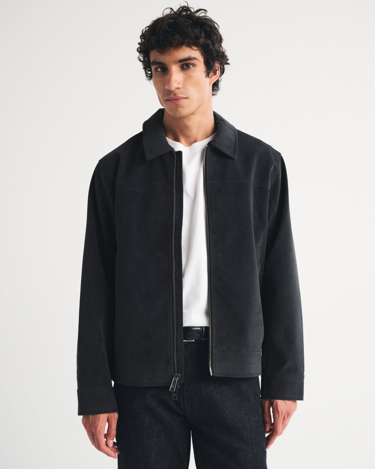Abercrombie Easy Vegan Suede Zip Trucker Jacket
