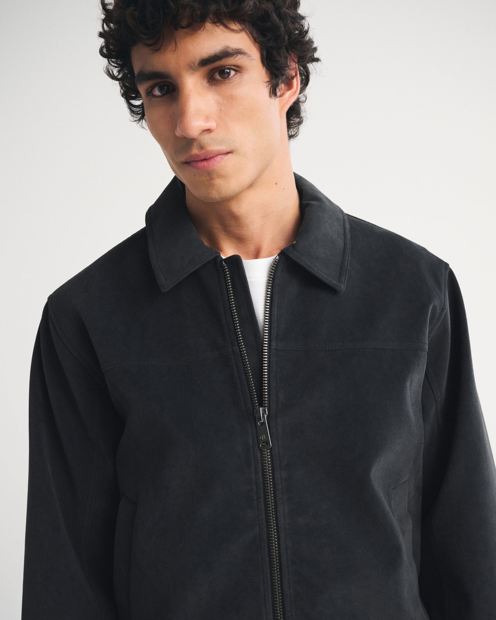 Abercrombie Easy Vegan Suede Zip Trucker Jacket