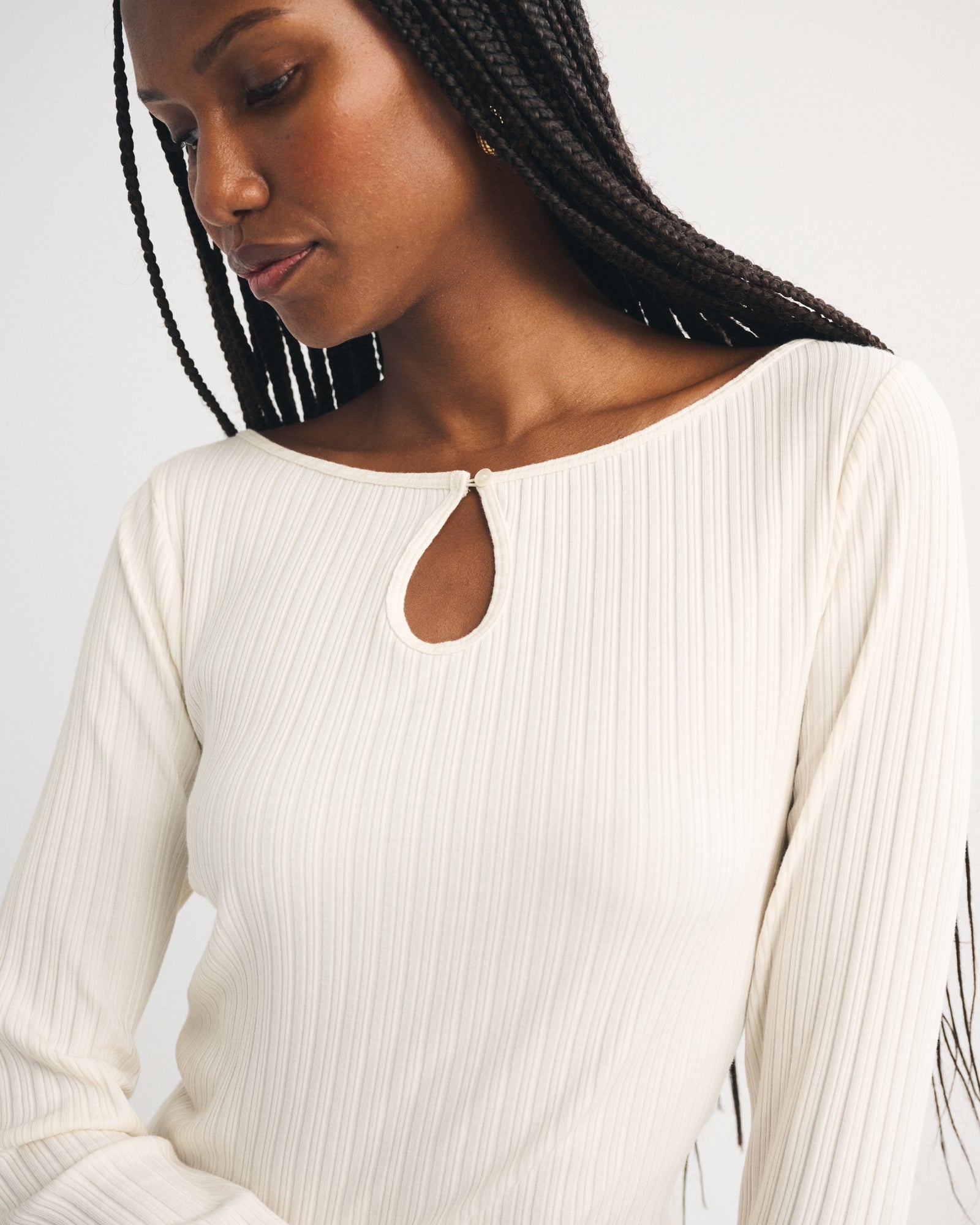 Abercrombie Long-Sleeve Rib Keyhole Top