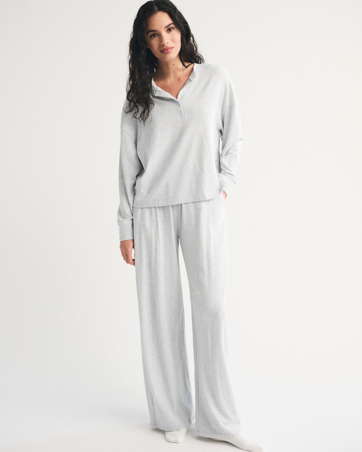 Abercrombie Long-Sleeve Cozy Lounge Knit Oversized Henley Top