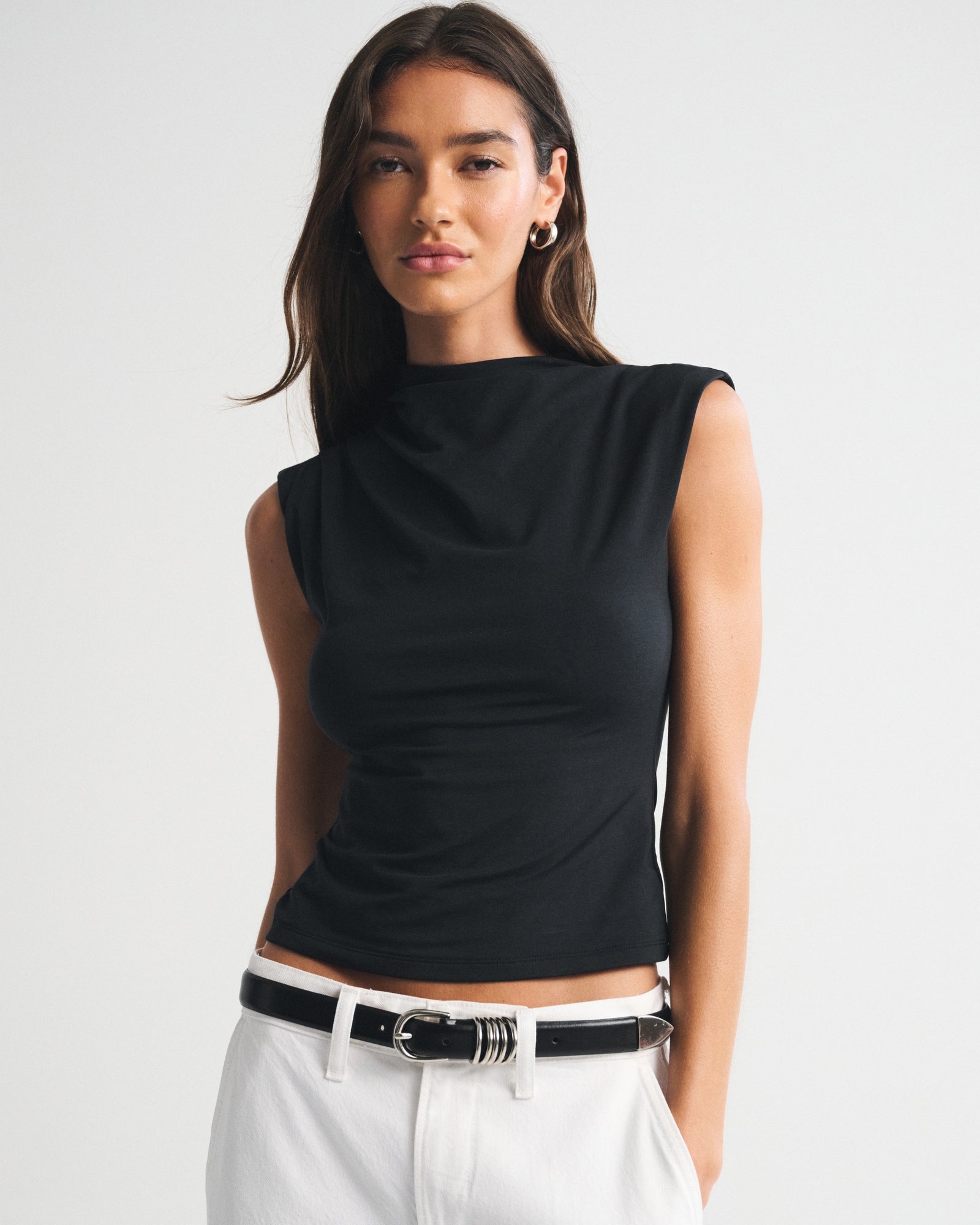 Abercrombie Pleated Mock Neck Top