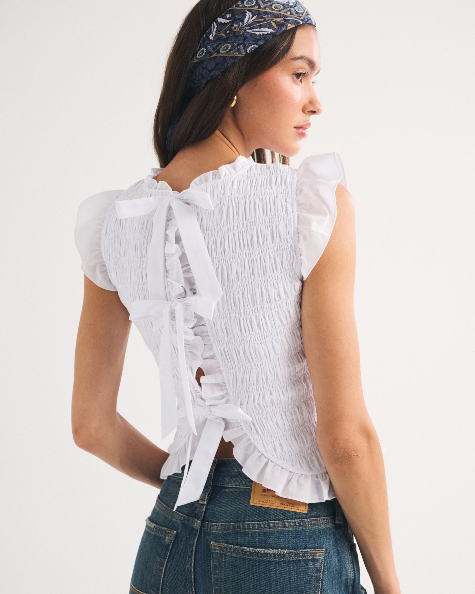 Abercrombie 100% Cotton Tie-Back Smocked Top