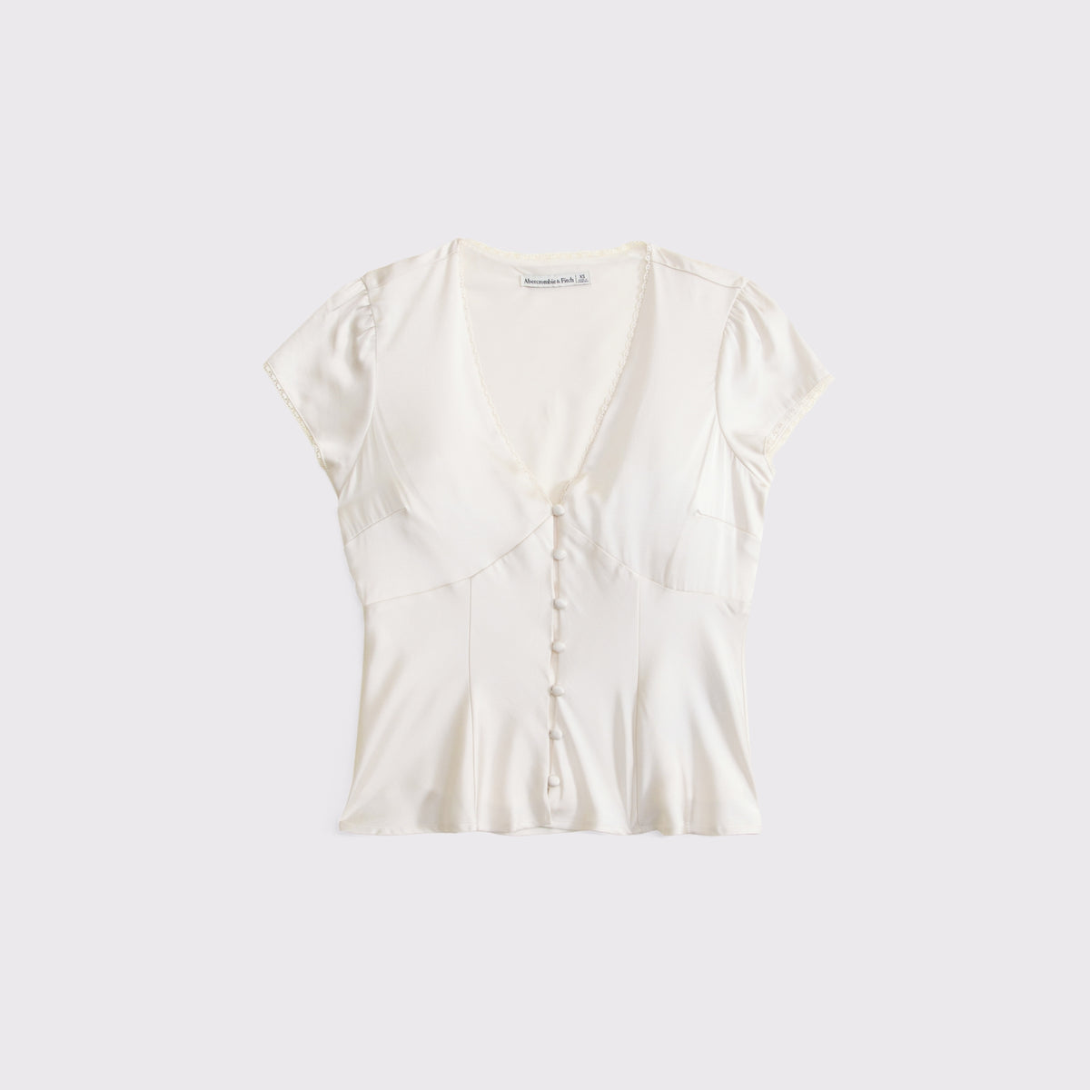 Abercrombie Lace-Trim Satin Button-Up Blouse