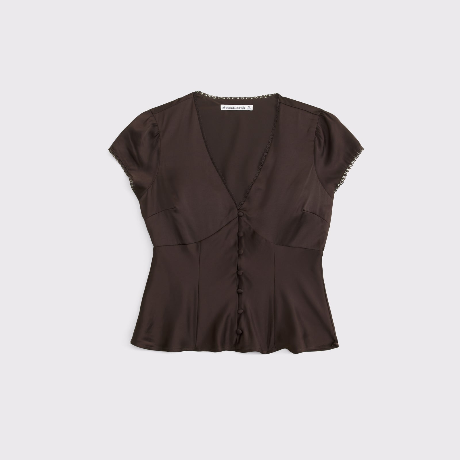 Abercrombie Lace-Trim Satin Button-Up Blouse