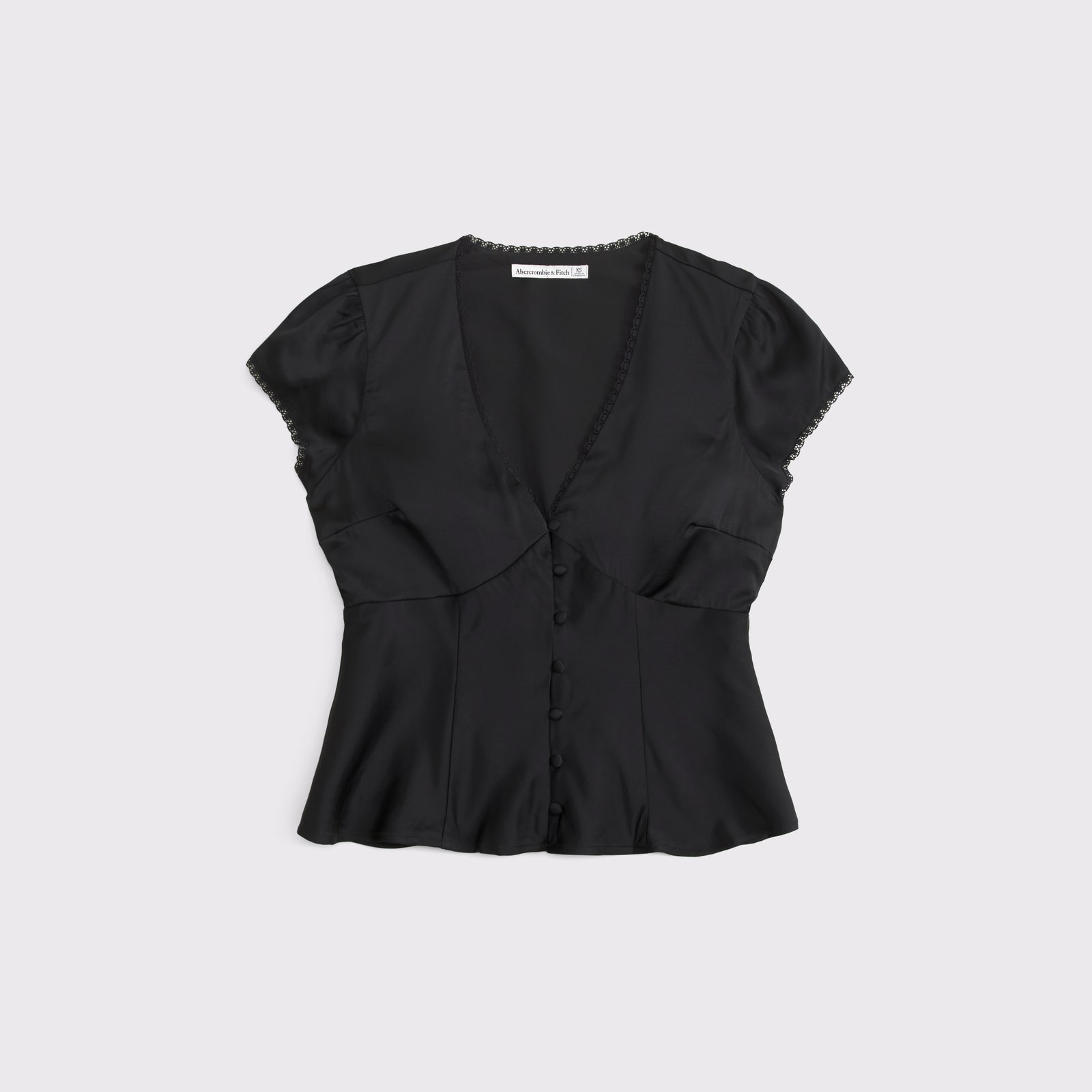 Abercrombie Lace-Trim Satin Button-Up Blouse
