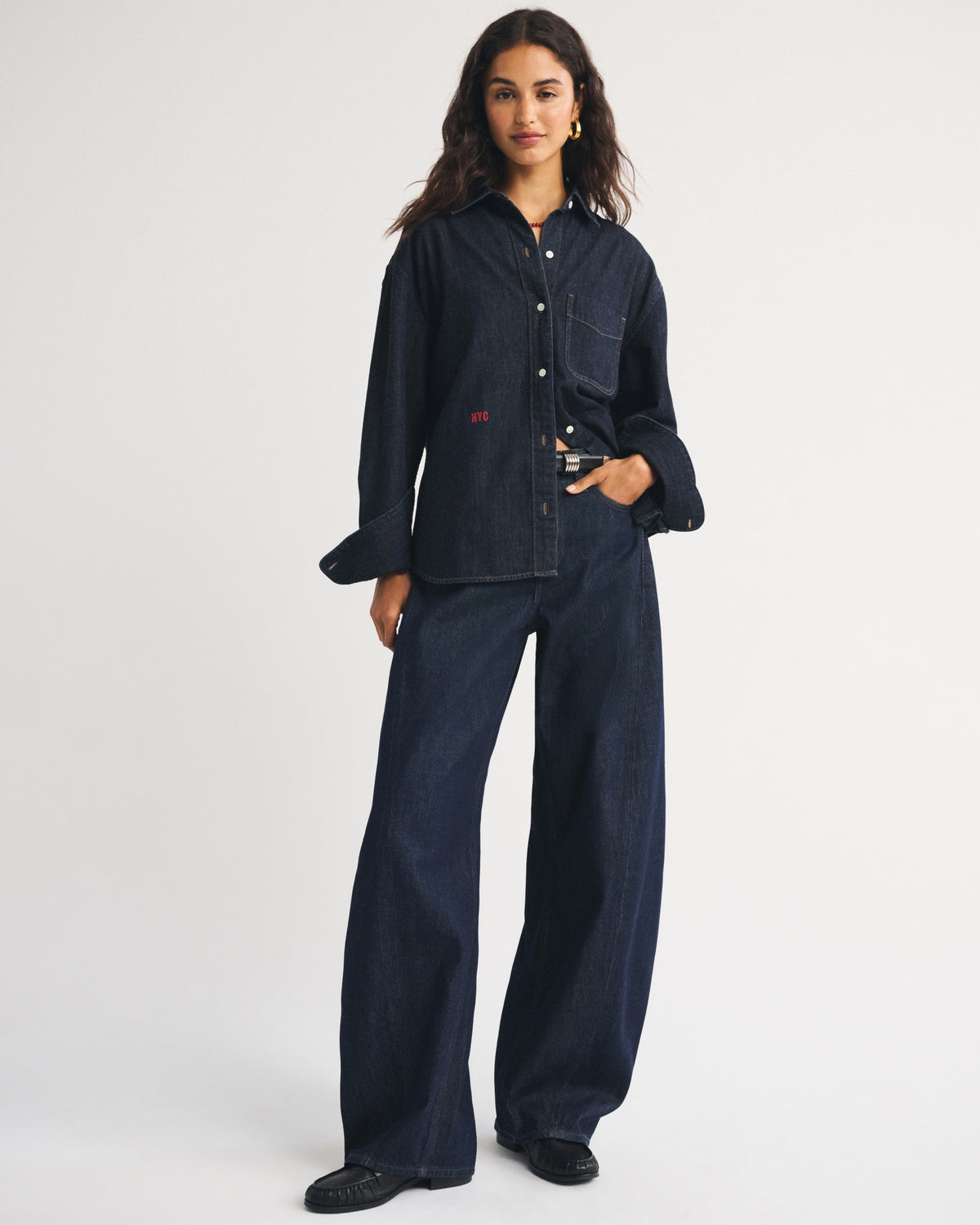 Abercrombie Abbode Oversized Embroidered Denim Shirt