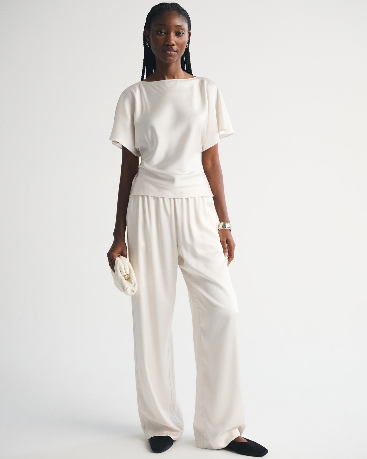 Abercrombie Satin Flutter Sleeve Slash Top