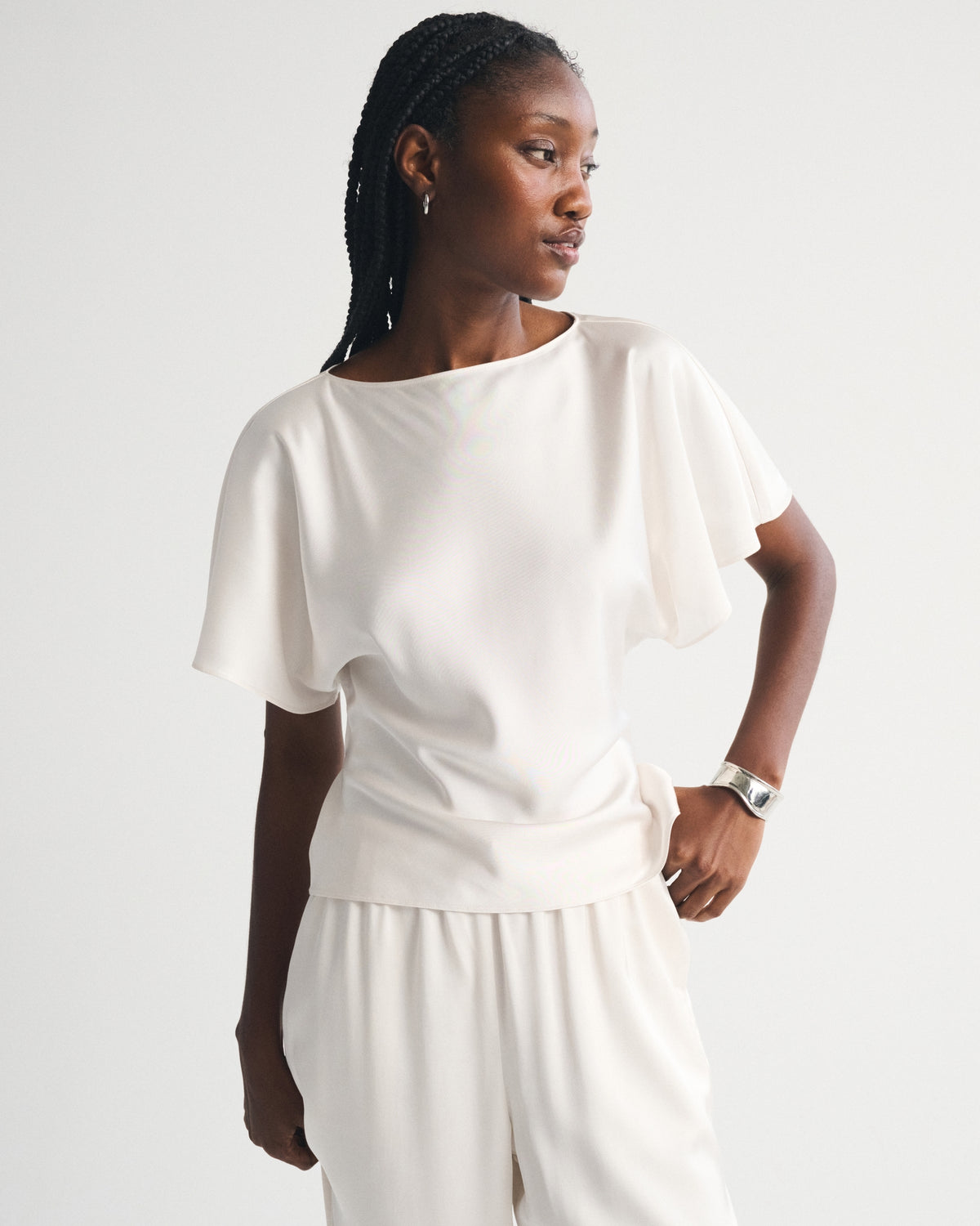 Abercrombie Satin Flutter Sleeve Slash Top
