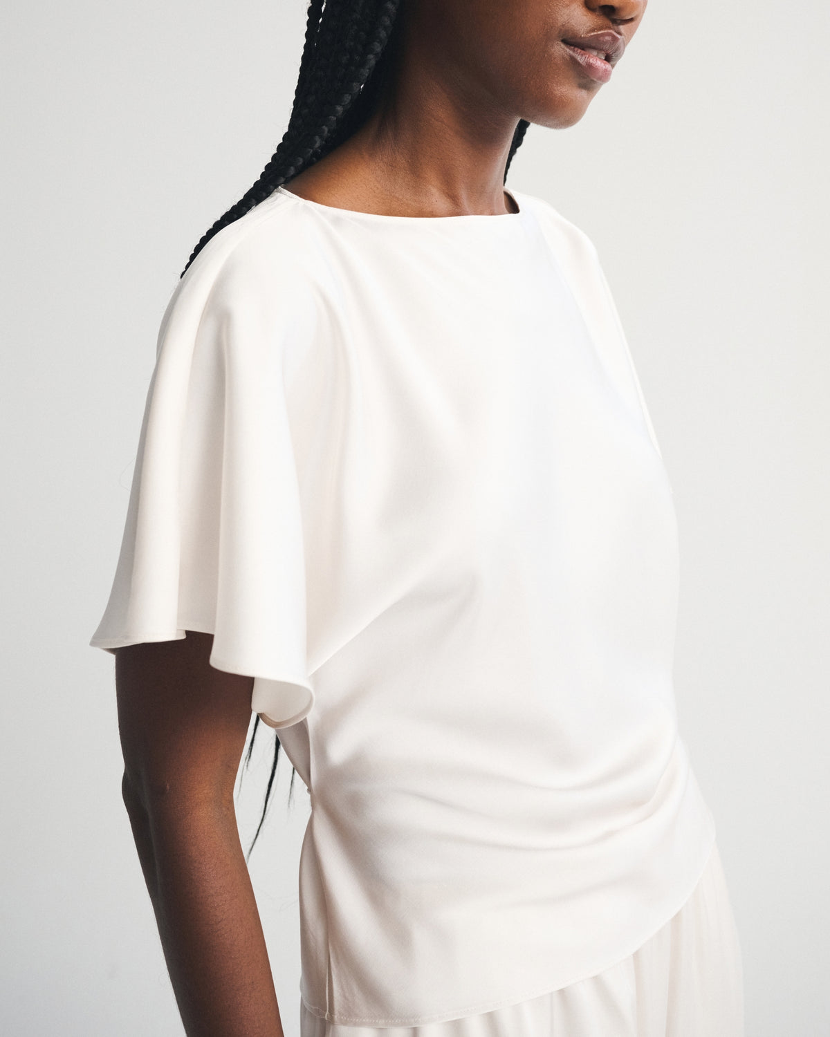 Abercrombie Satin Flutter Sleeve Slash Top