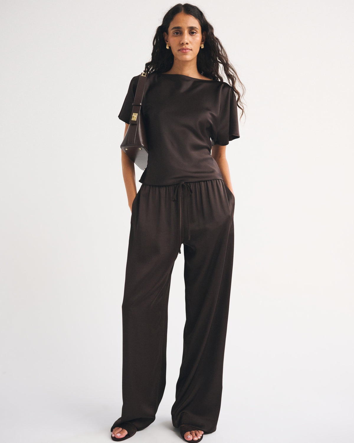 Abercrombie Satin Flutter Sleeve Slash Top