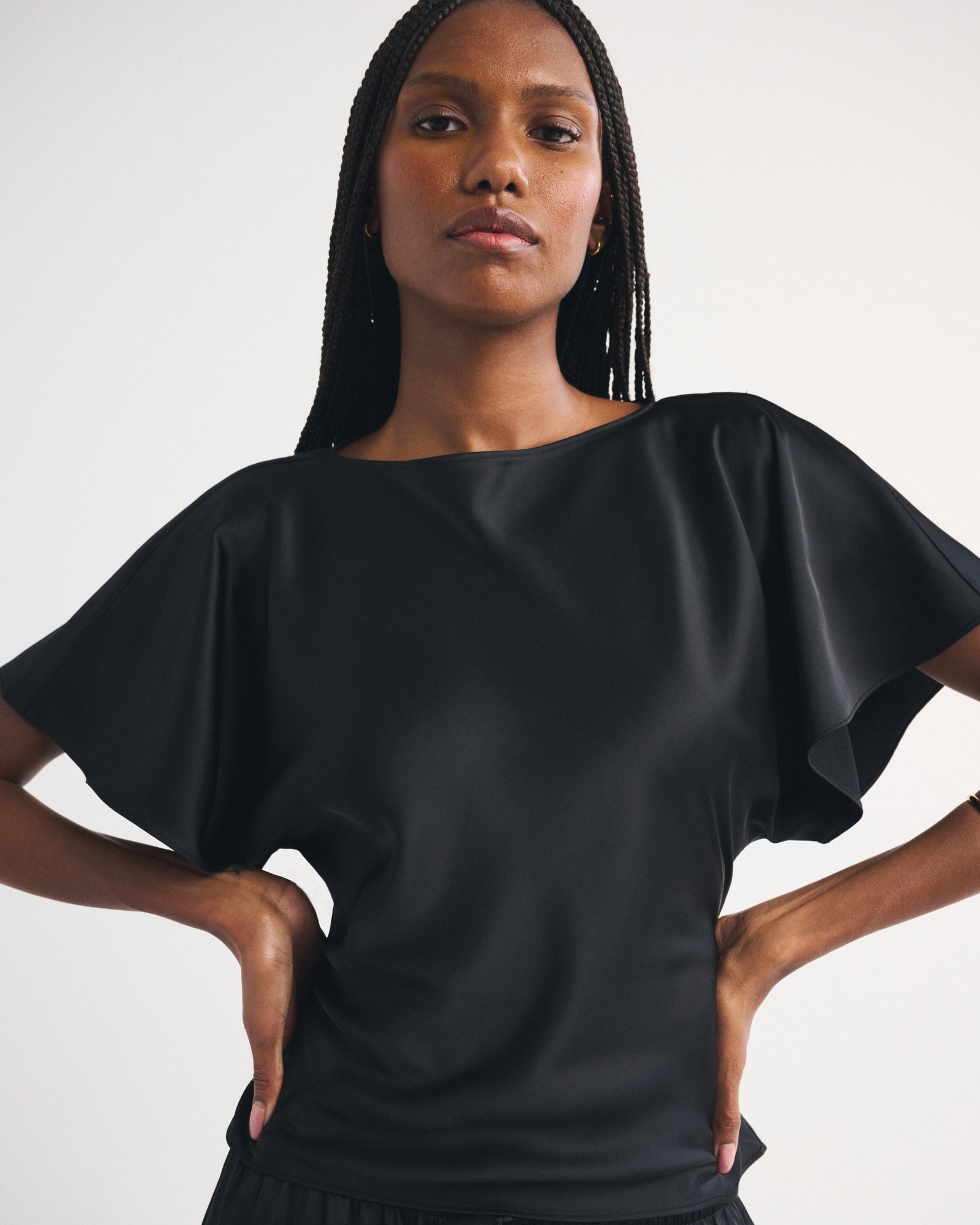 Abercrombie Satin Flutter Sleeve Slash Top