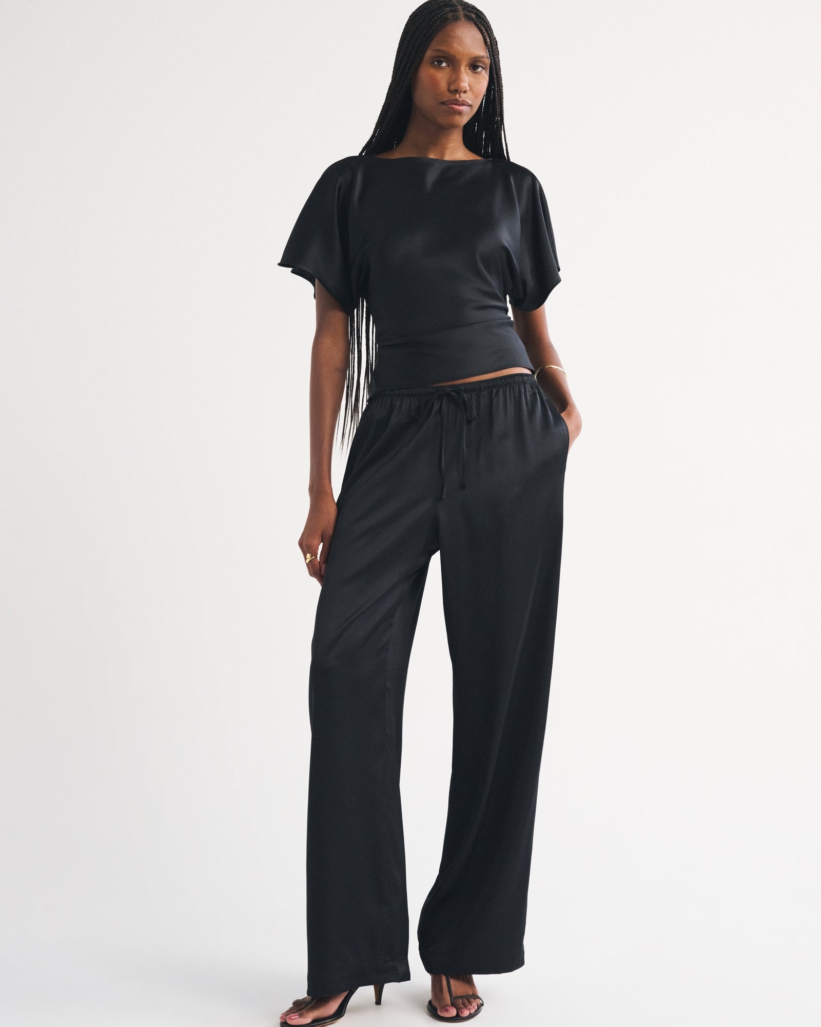 Abercrombie Satin Flutter Sleeve Slash Top