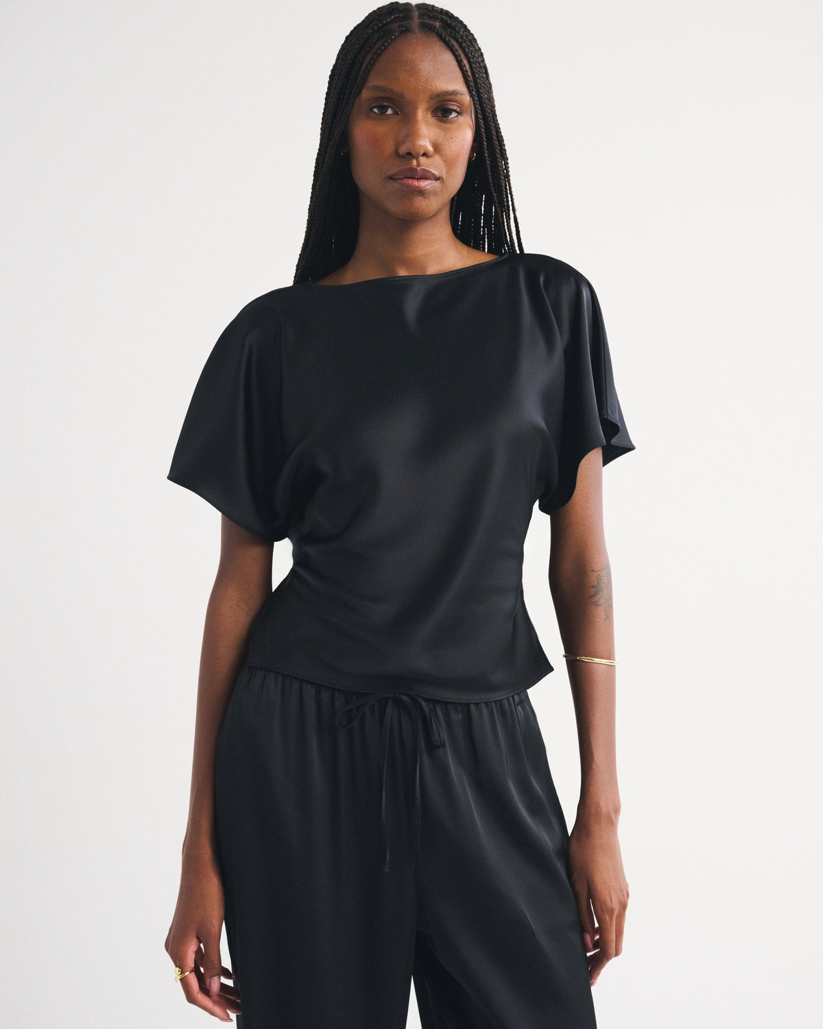 Abercrombie Satin Flutter Sleeve Slash Top