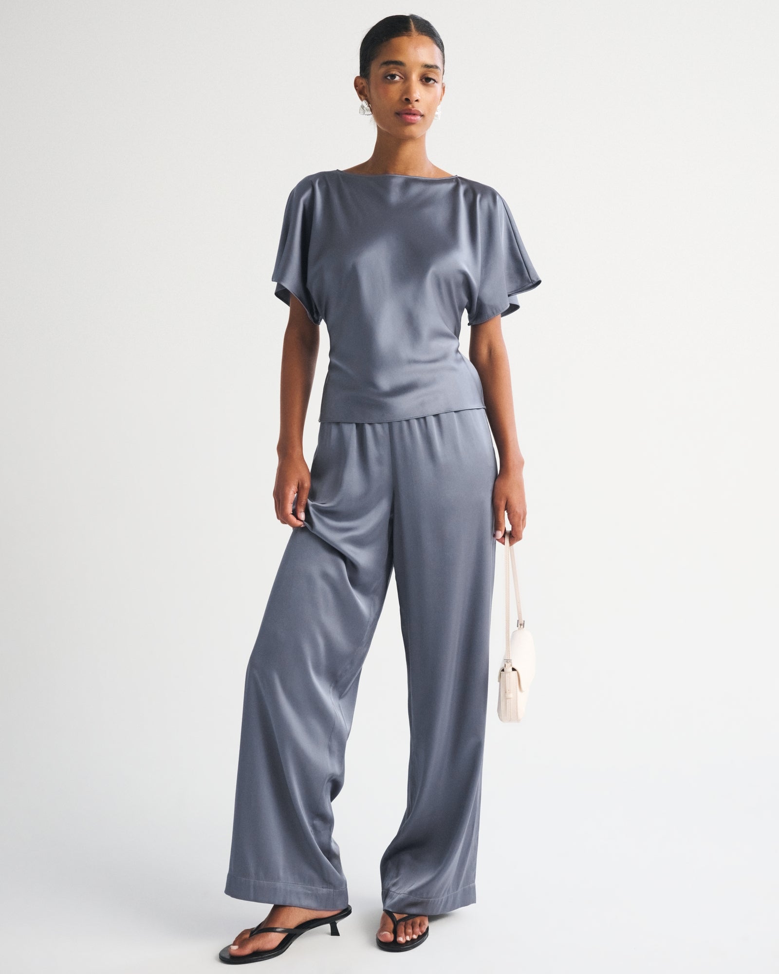 Abercrombie Satin Flutter Sleeve Slash Top
