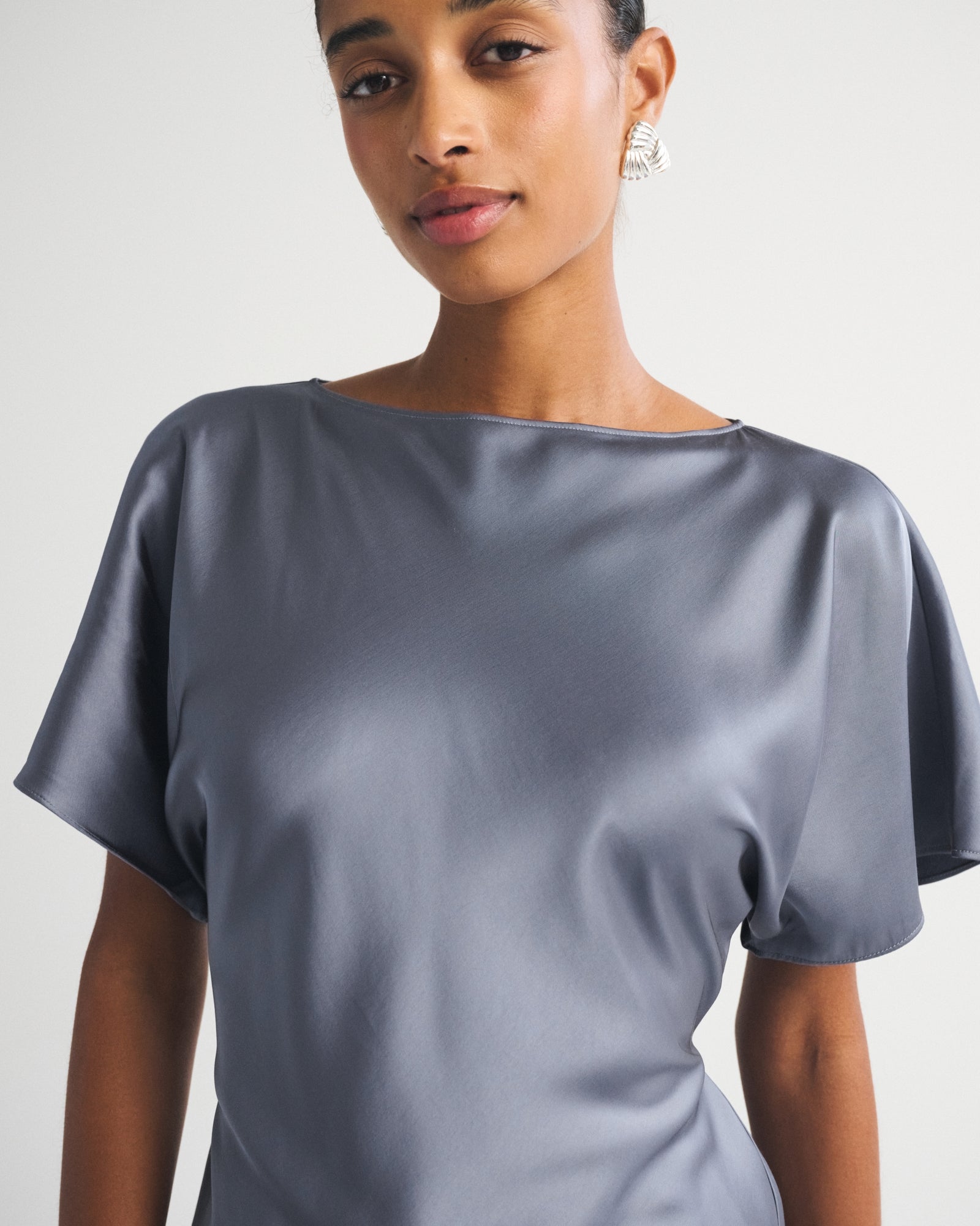 Abercrombie Satin Flutter Sleeve Slash Top