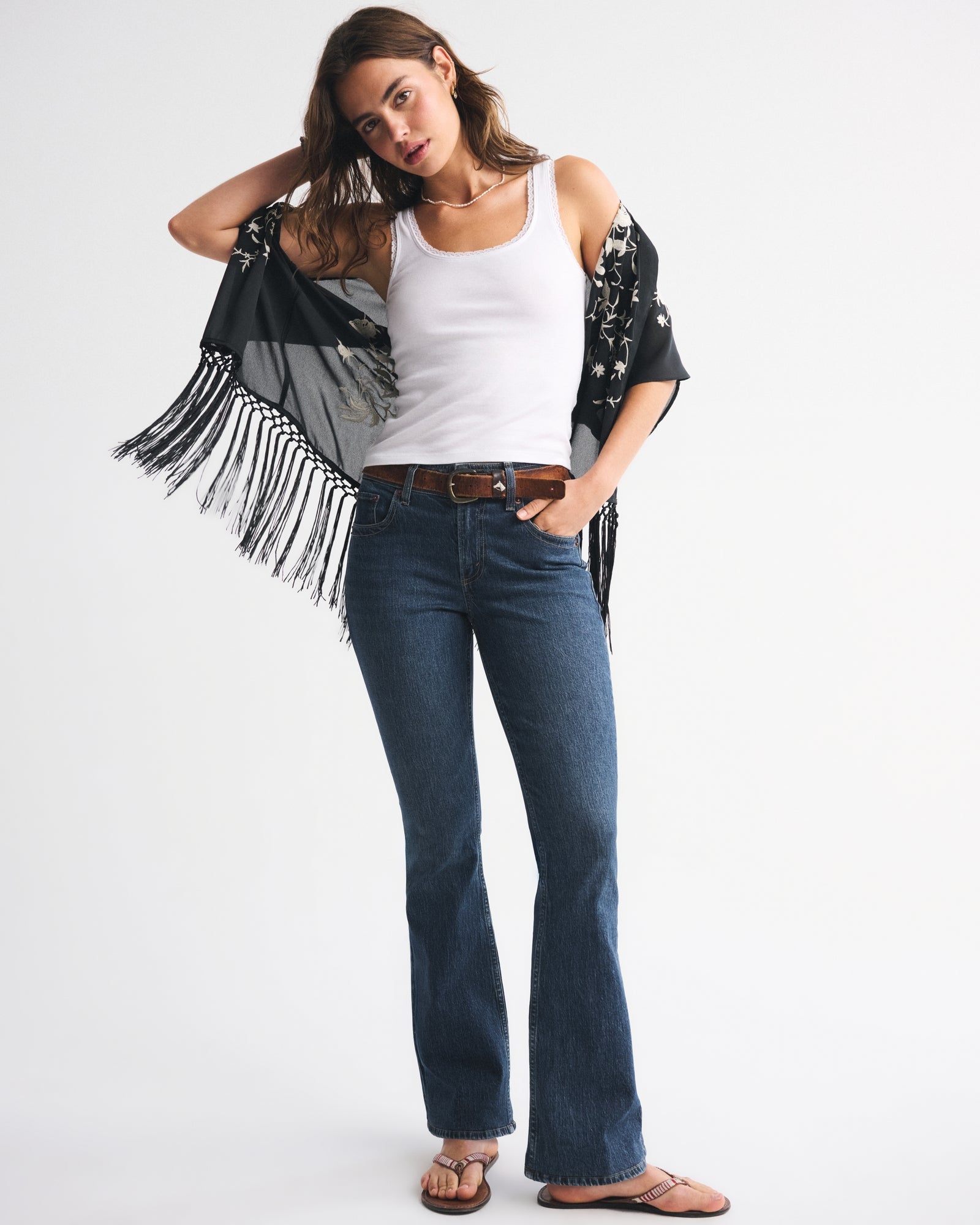 Abercrombie Embroidered Fringe Shawl