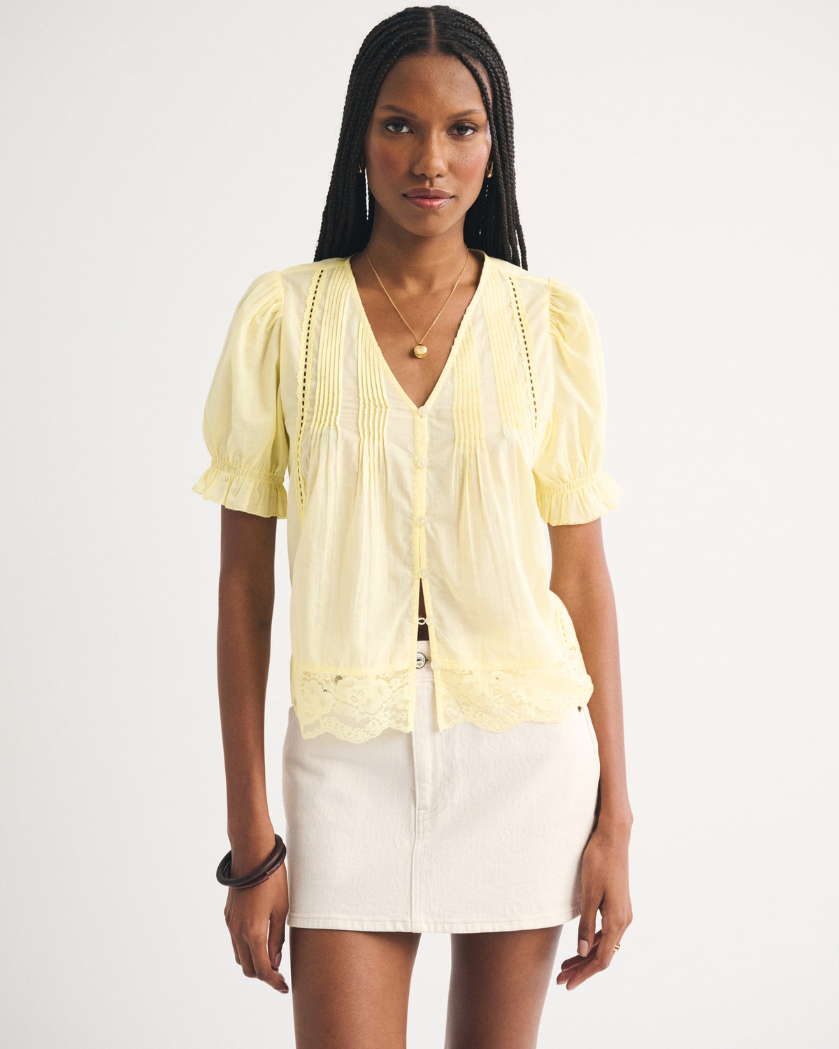 Abercrombie 100% Cotton Lace-Trim Button-Up Blouse