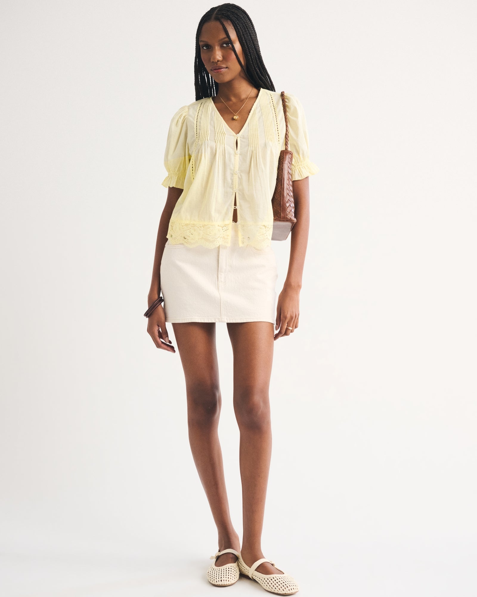 Abercrombie 100% Cotton Lace-Trim Button-Up Blouse