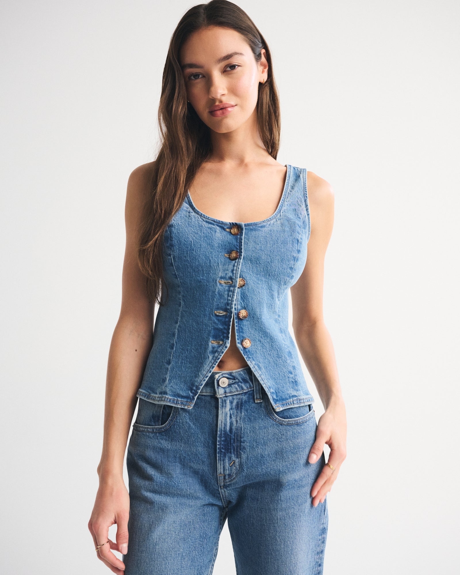Abercrombie Tie-Back Scoop Neck Denim Vest