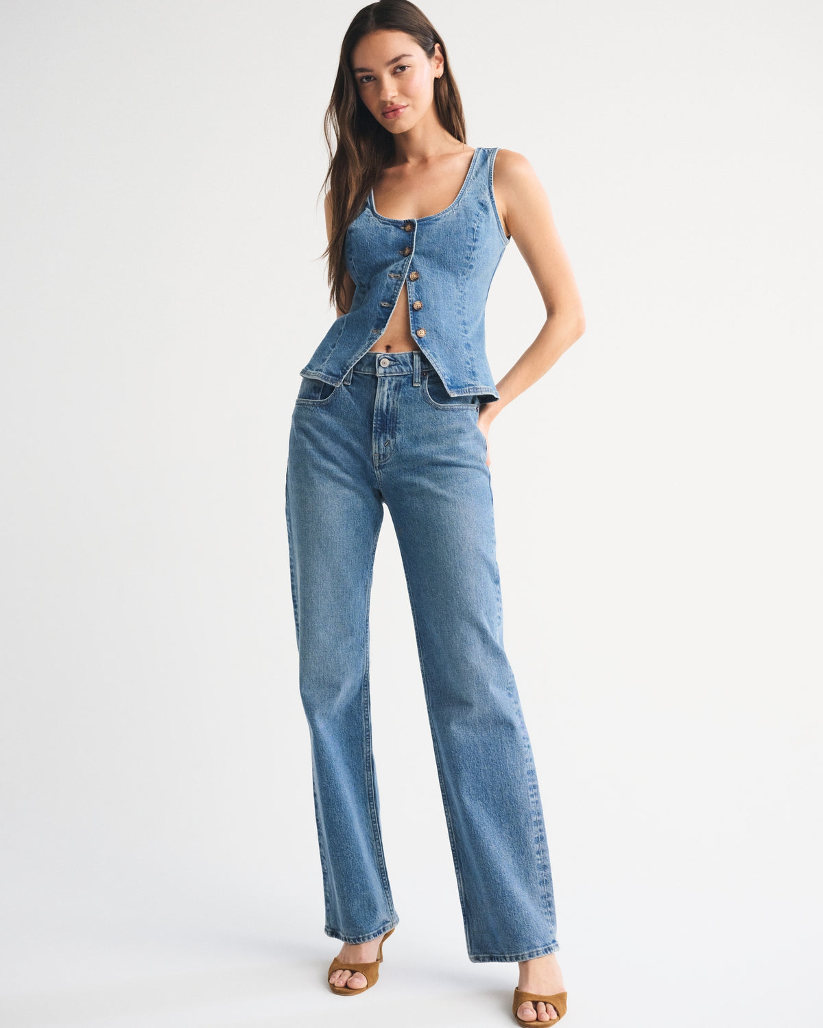 Abercrombie Tie-Back Scoop Neck Denim Vest