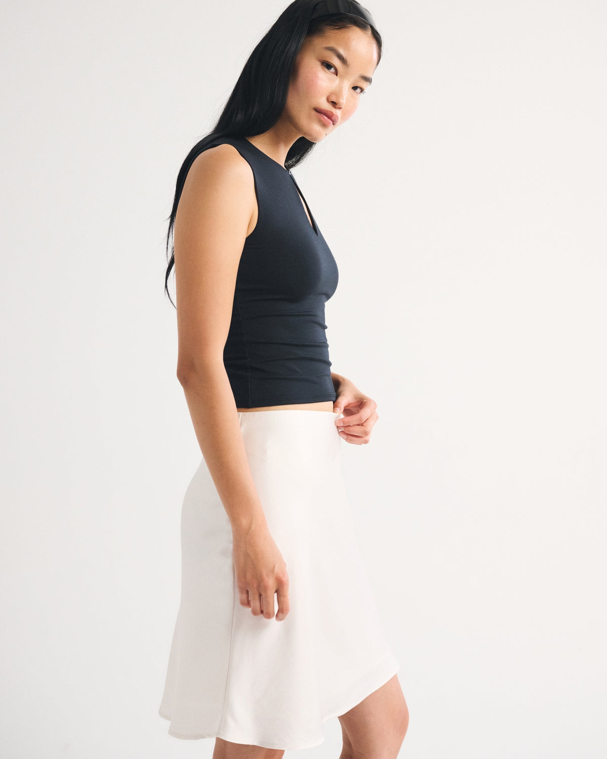 Abercrombie High Rise Satin Midi Skirt