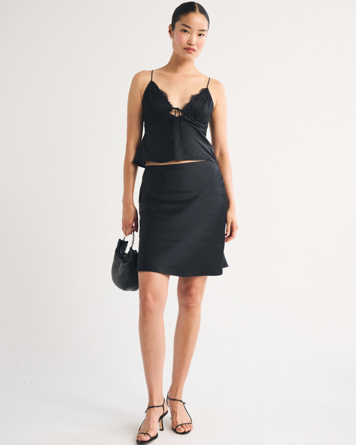 Abercrombie High Rise Satin Midi Skirt