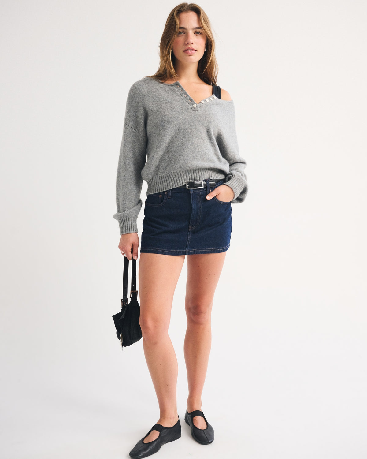 Abercrombie Mid Rise 5-Pocket Denim Mini Skort