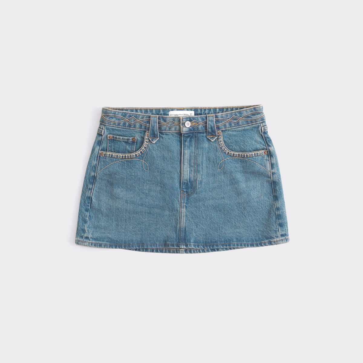 Abercrombie Curve Love Mixed Fabric Denim Mini Skirt