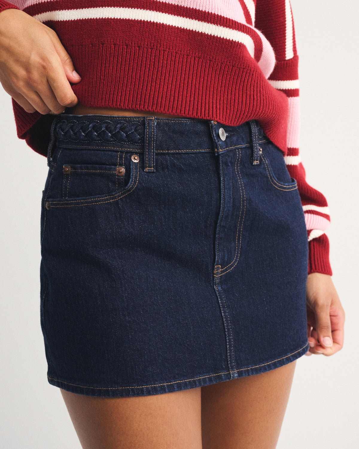 Abercrombie Curve Love Mid Rise Denim Mini Skort