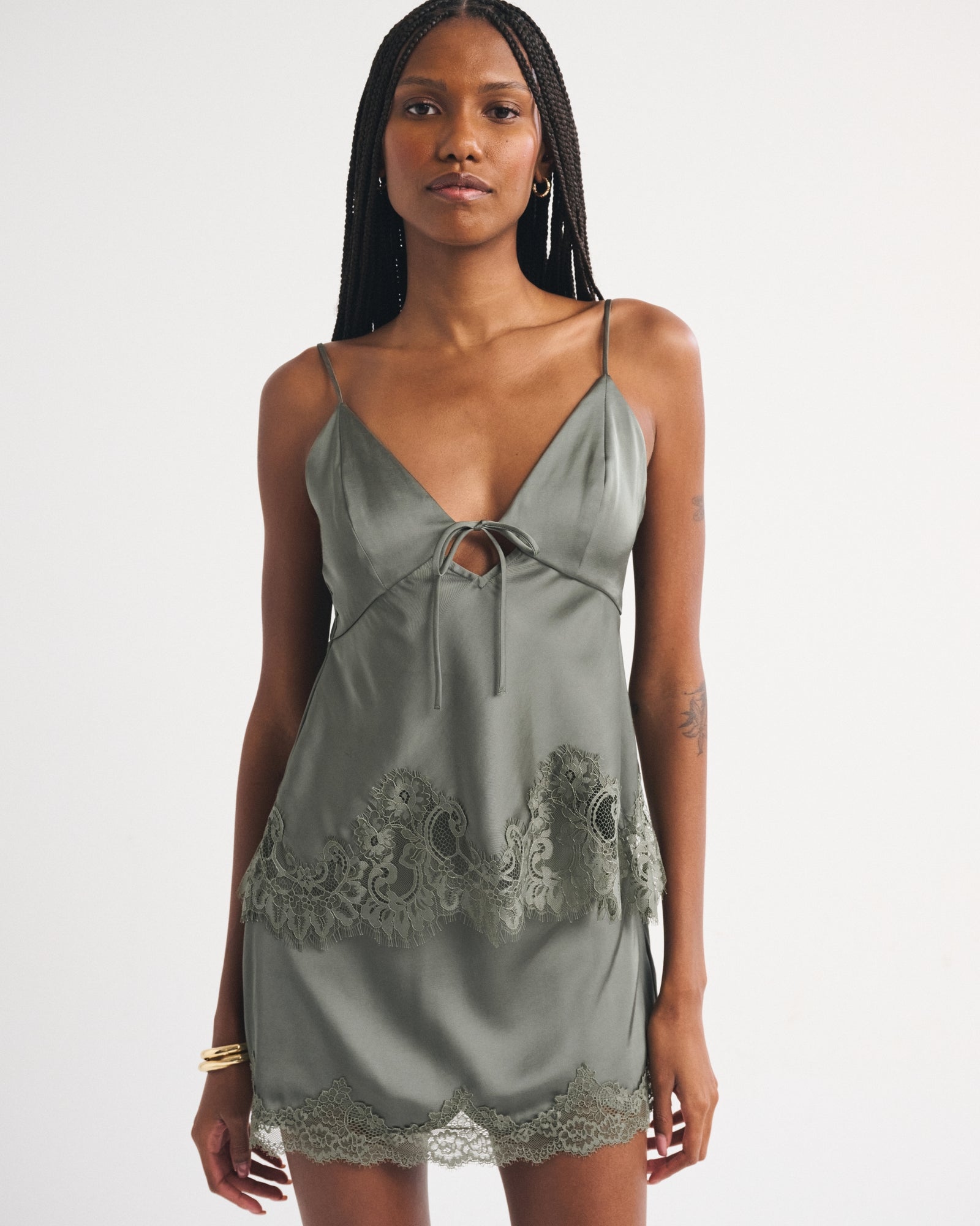 Abercrombie The A&F Scarlett Lace-Trim Satin Mini Skort