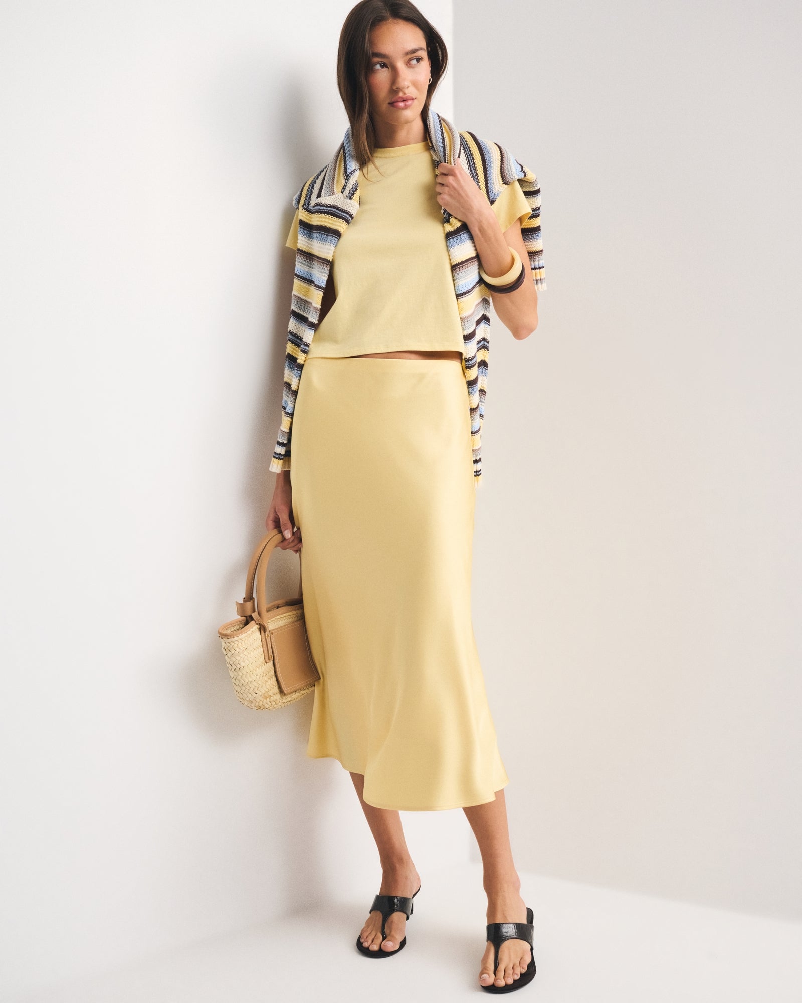 Abercrombie High Rise Satin Midi Skirt