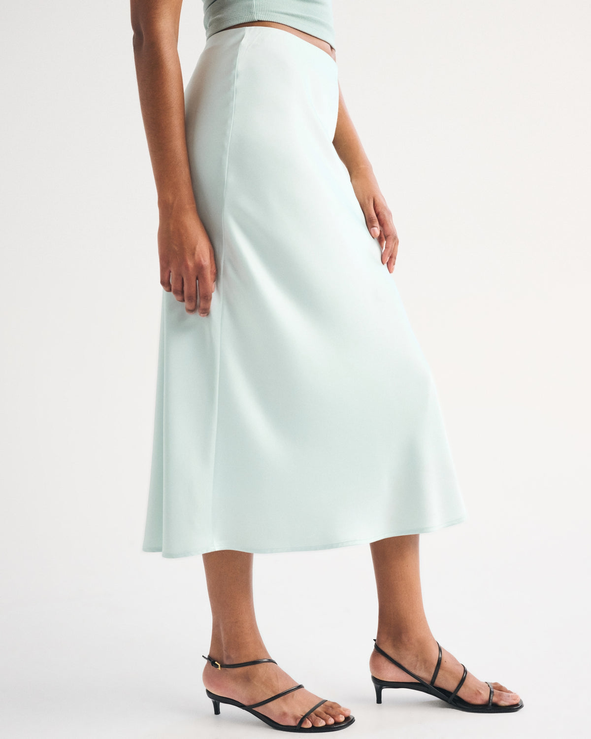 Abercrombie High Rise Satin Midi Skirt