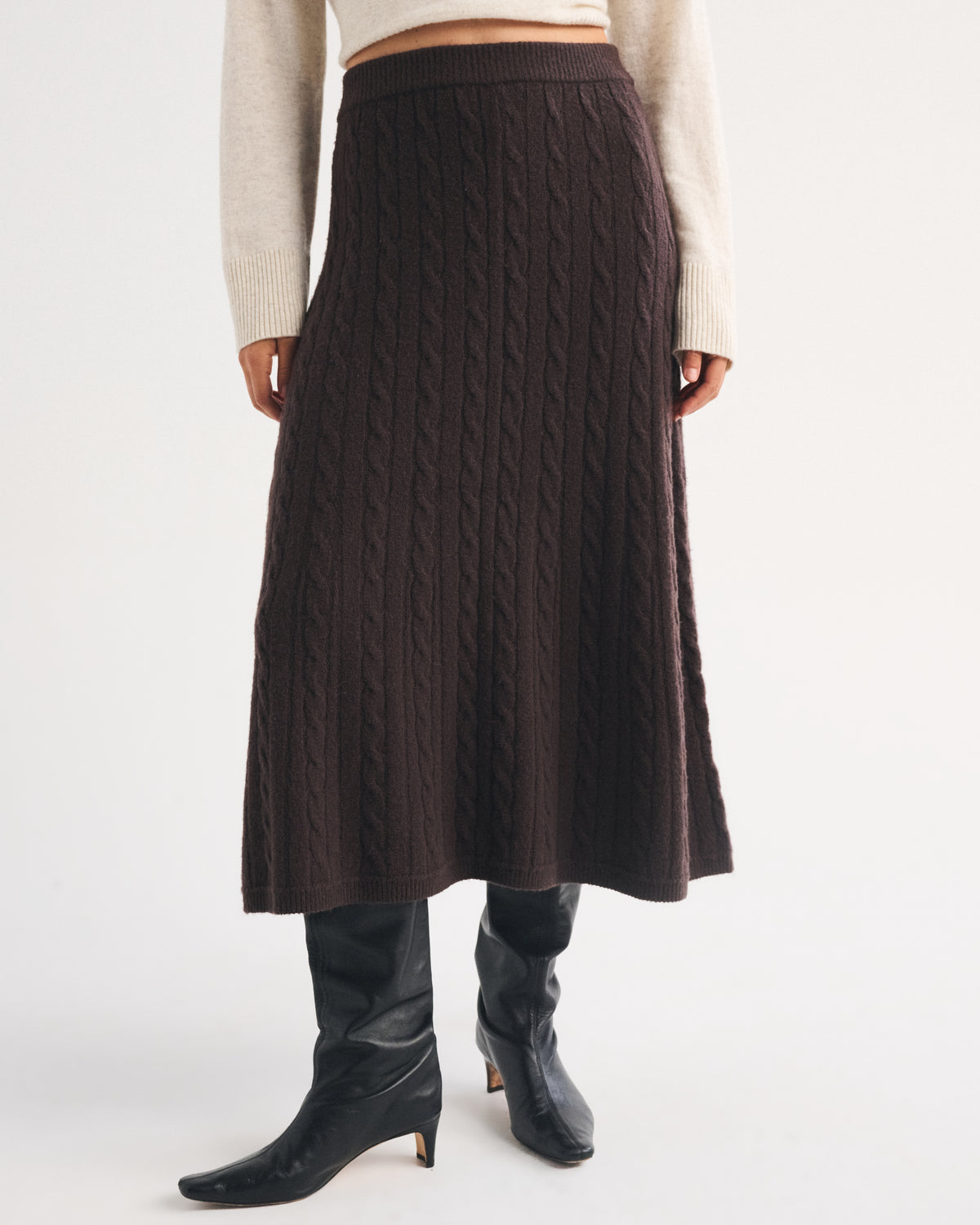 Abercrombie Merino Wool-Blend Cable Sweater Midi Skirt