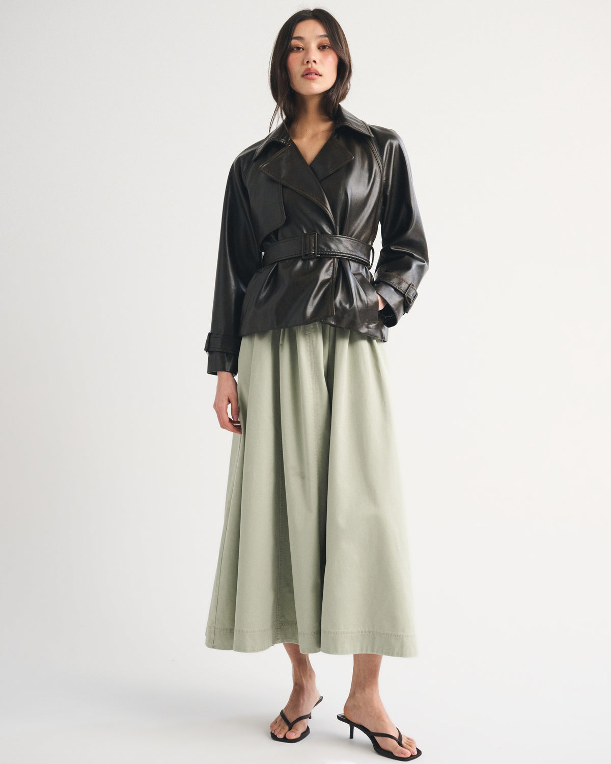 Abercrombie Short Belted Vegan Leather Trench Coat