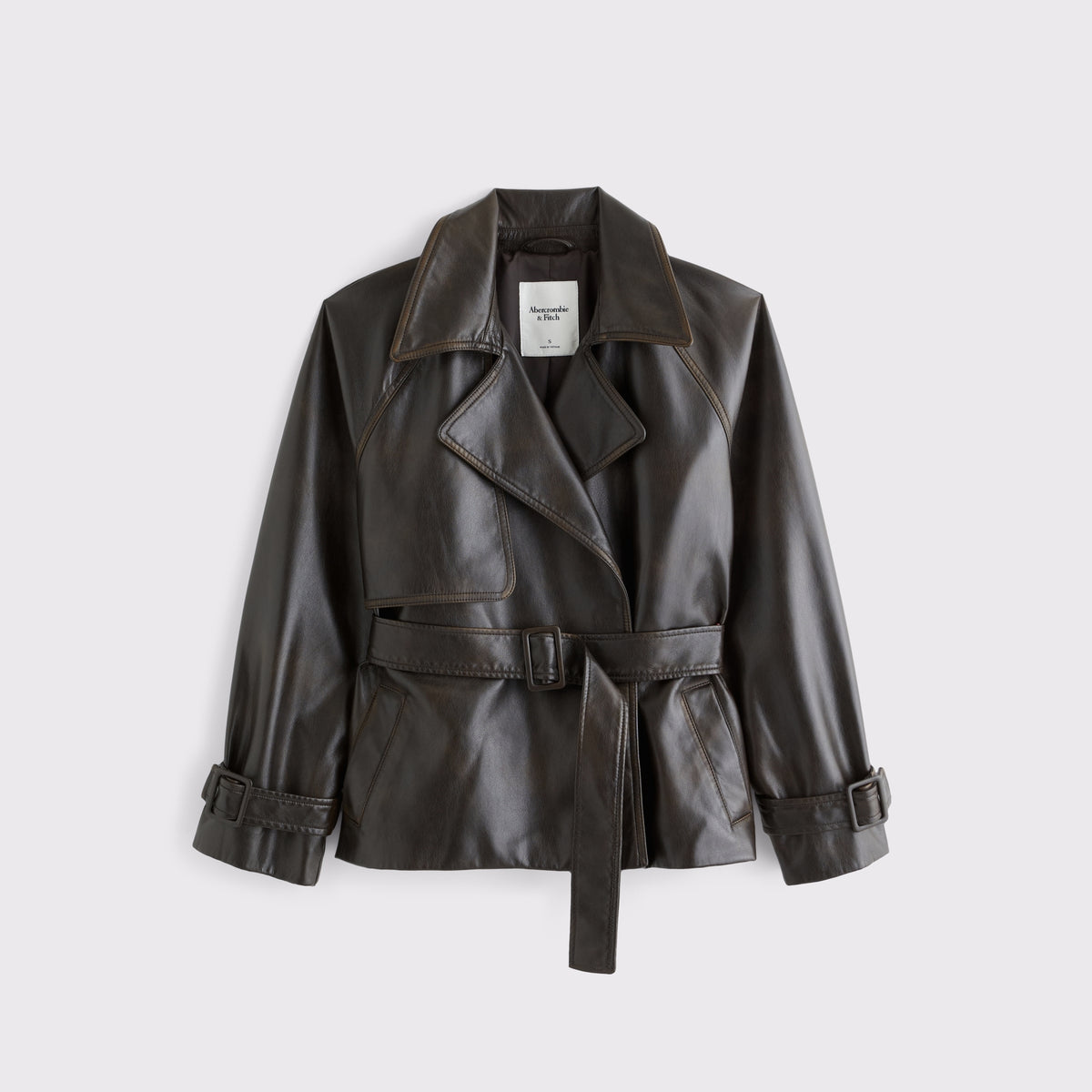 Abercrombie Short Belted Vegan Leather Trench Coat