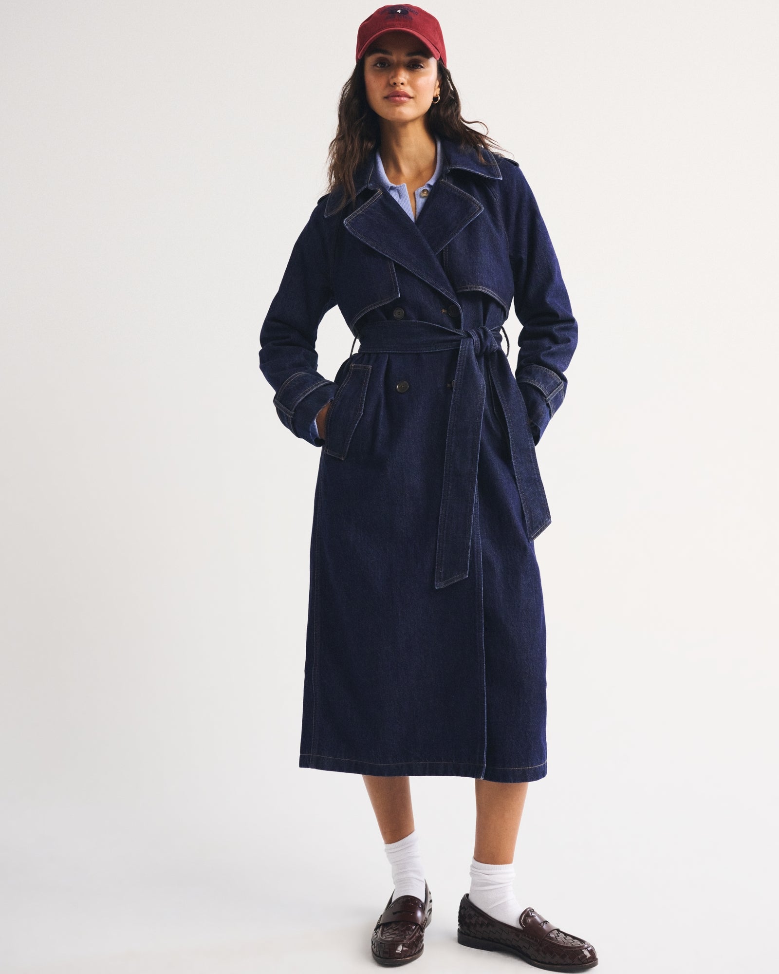 Abercrombie A&F Carrie Long Denim Trench Coat