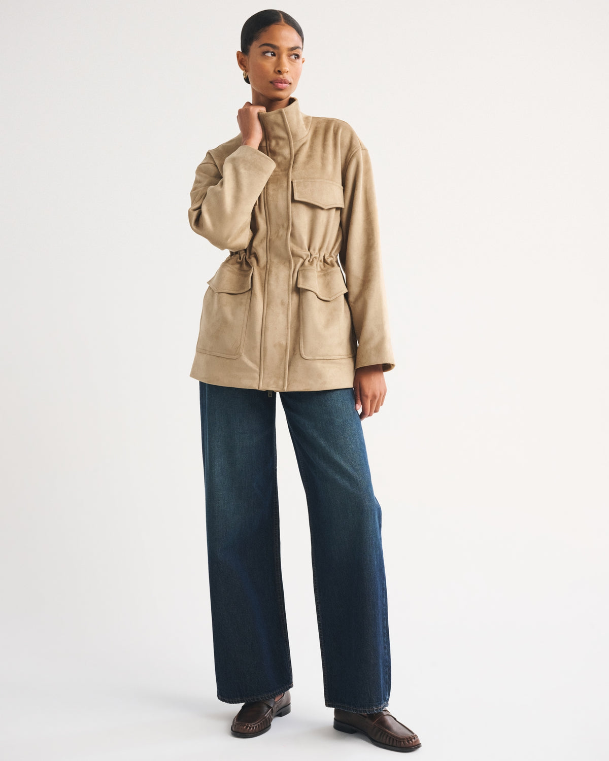 Abercrombie Vegan Suede Cinched Mock Neck Jacket