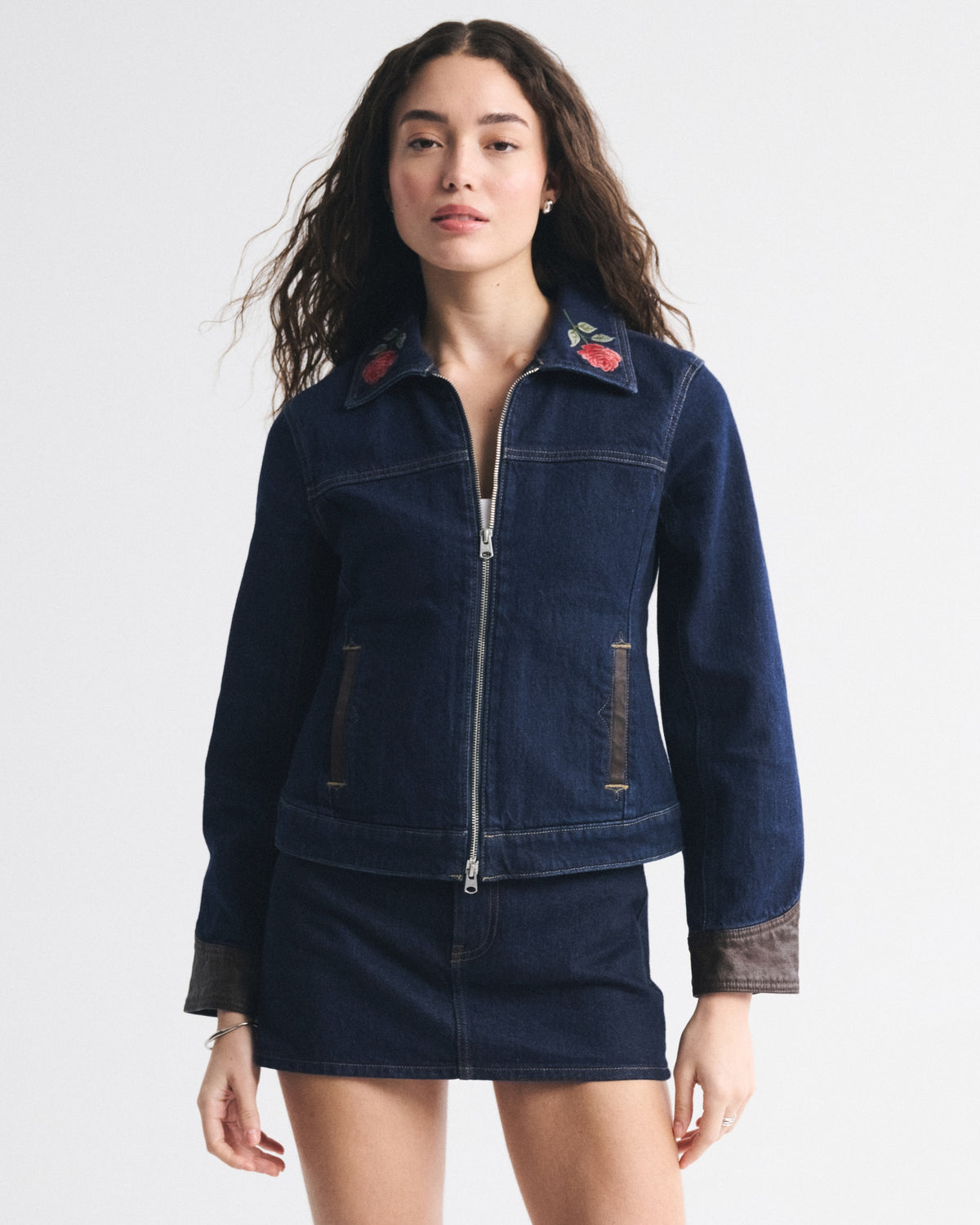 Abercrombie Embroidered Denim Zip-Up Jacket