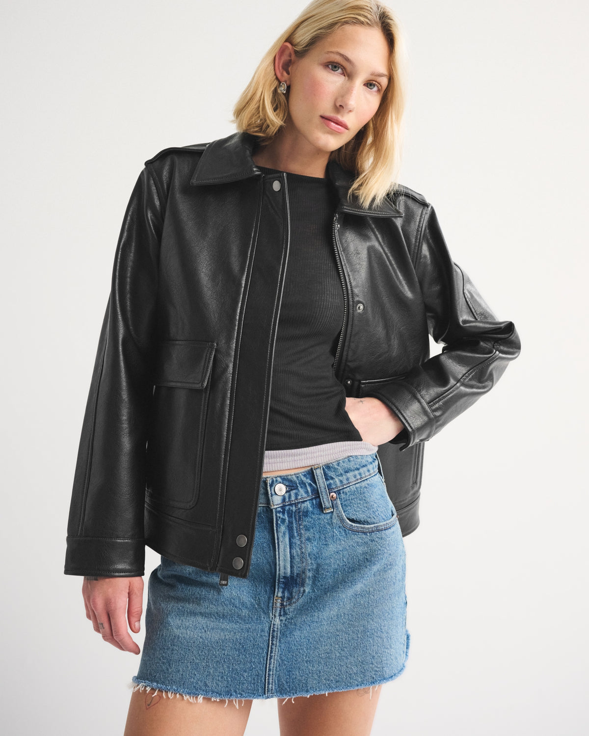 Abercrombie Straight Cut Vegan Leather Jacket
