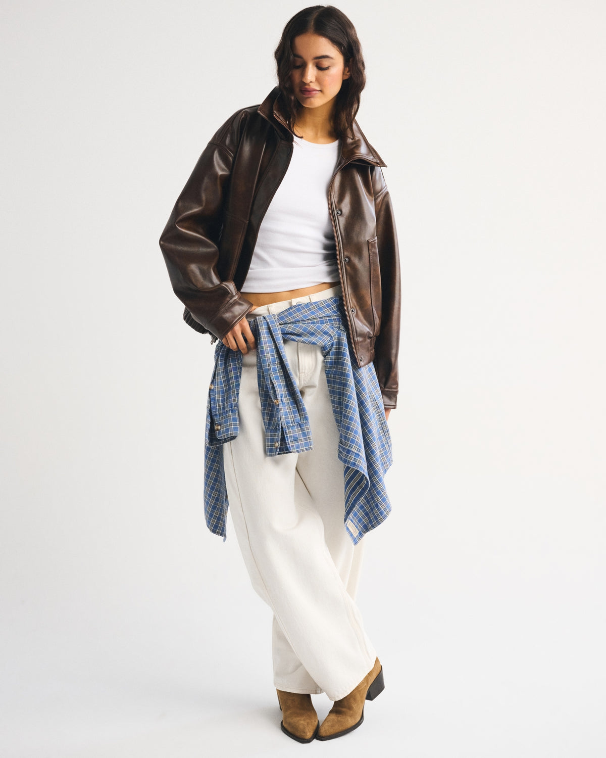 Abercrombie Funnel Neck Vegan Leather Bomber Jacket