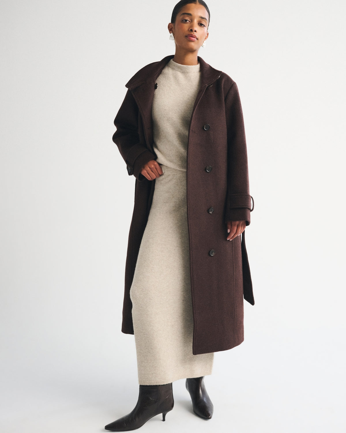 Abercrombie Funnel Neck Wool-Blend Long Coat