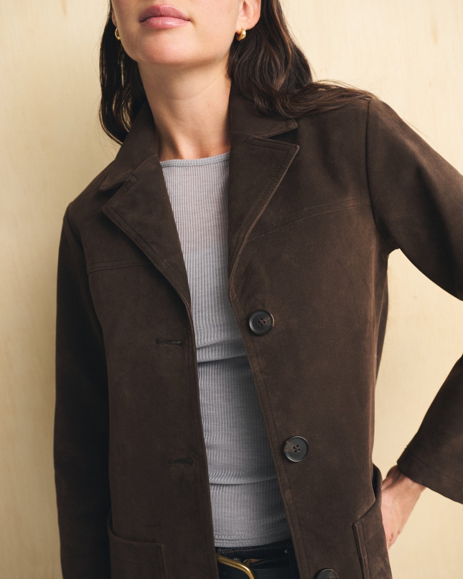 Abercrombie Longline Vegan Suede Jacket