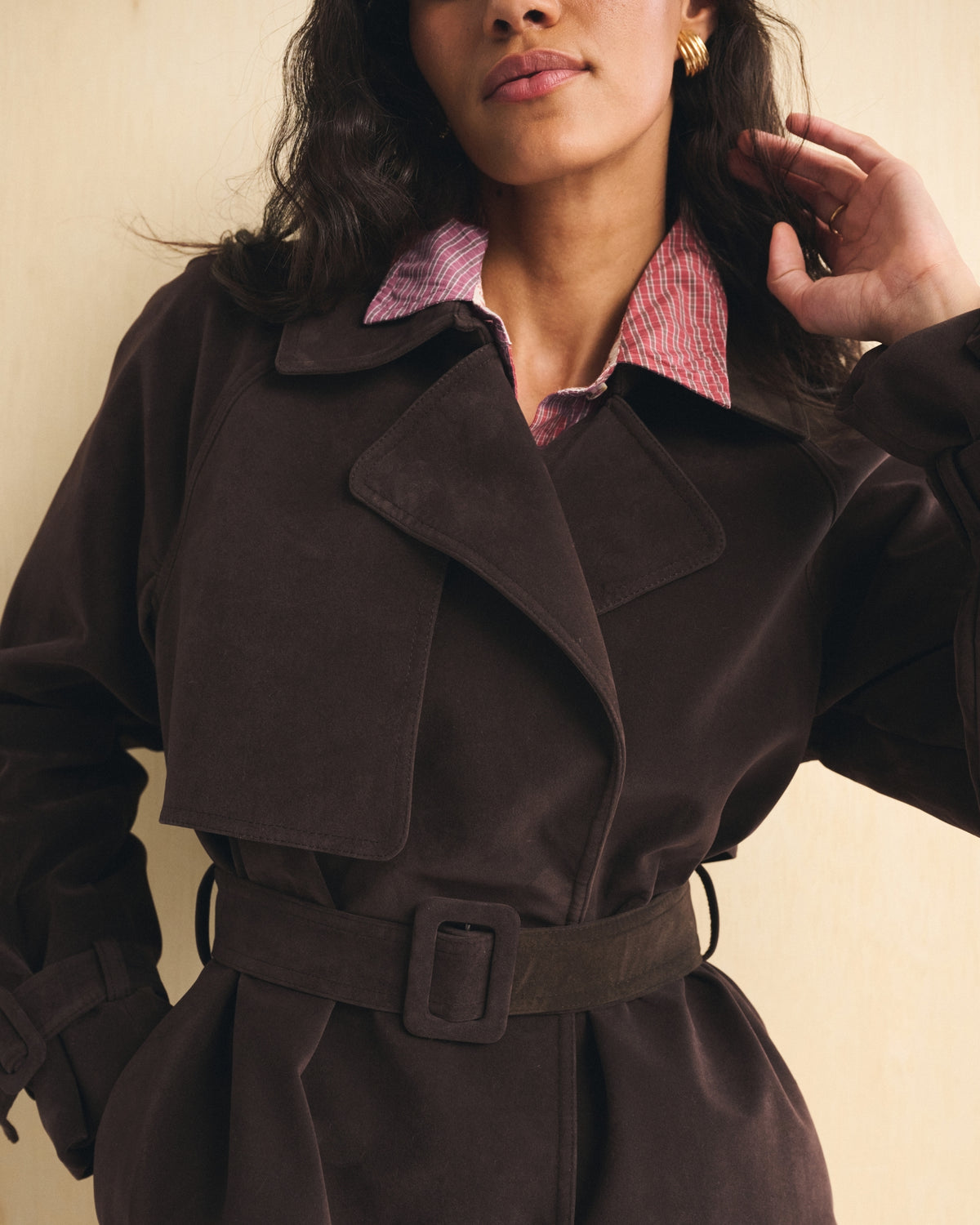 Abercrombie Short Belted Vegan Suede Trench Coat