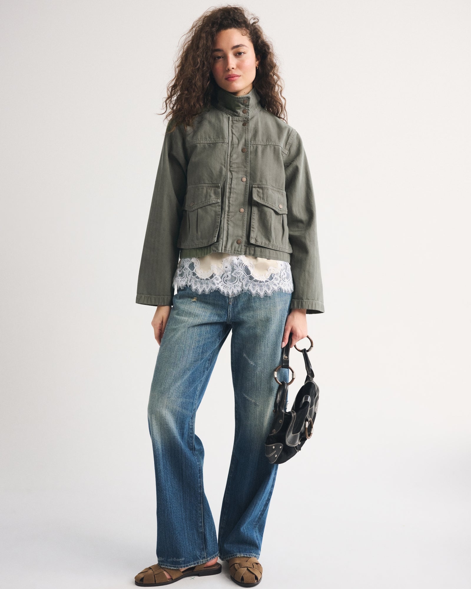 Abercrombie Mock Neck Denim Barn Jacket