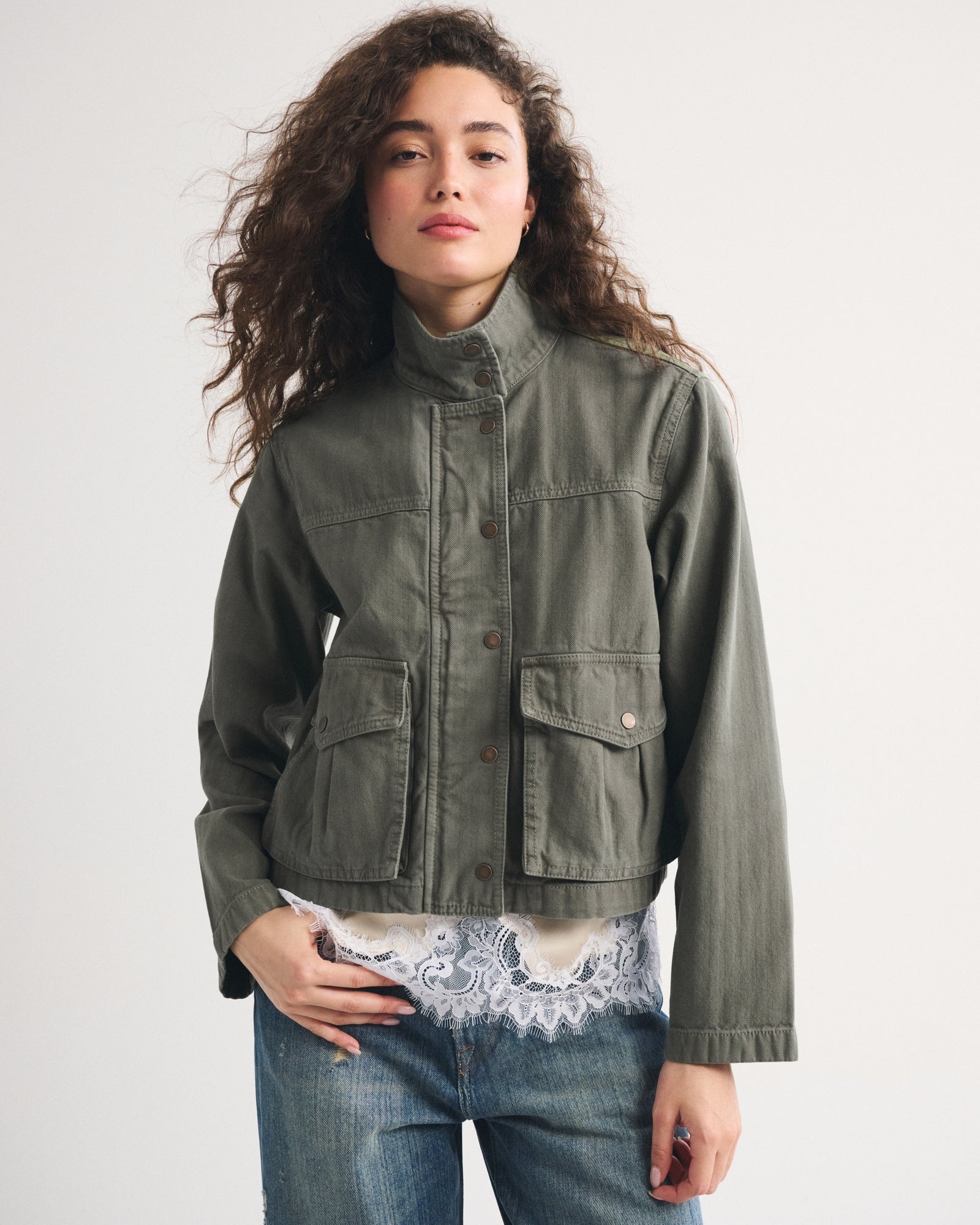 Abercrombie Mock Neck Denim Barn Jacket