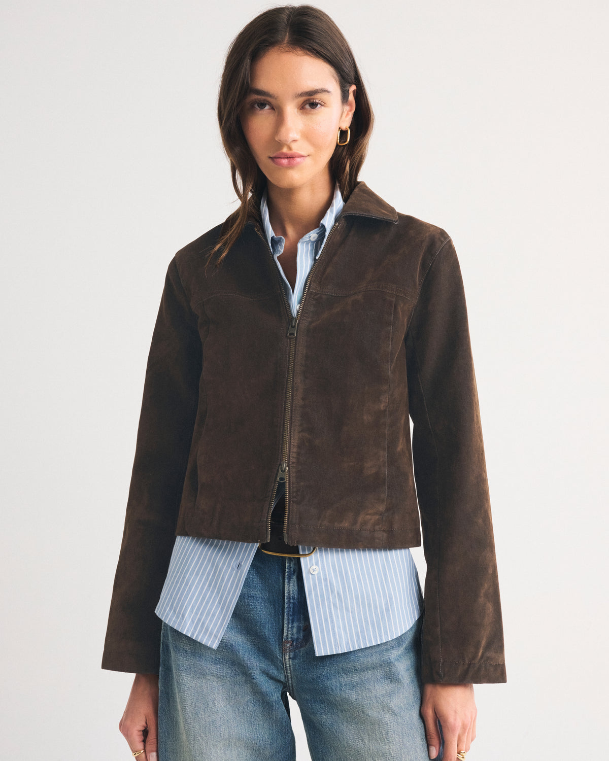 Abercrombie Slim Zip Velvet Denim Jacket