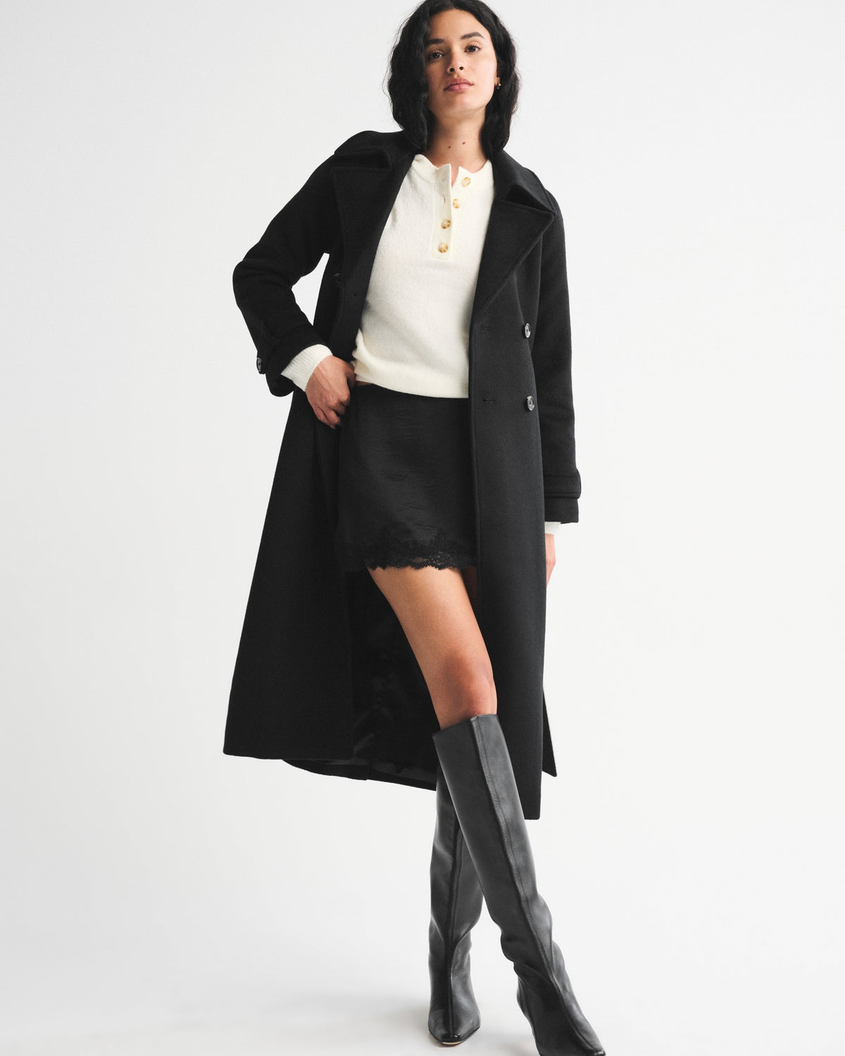 Abercrombie A&F Carrie Wool-Blend Trench Coat