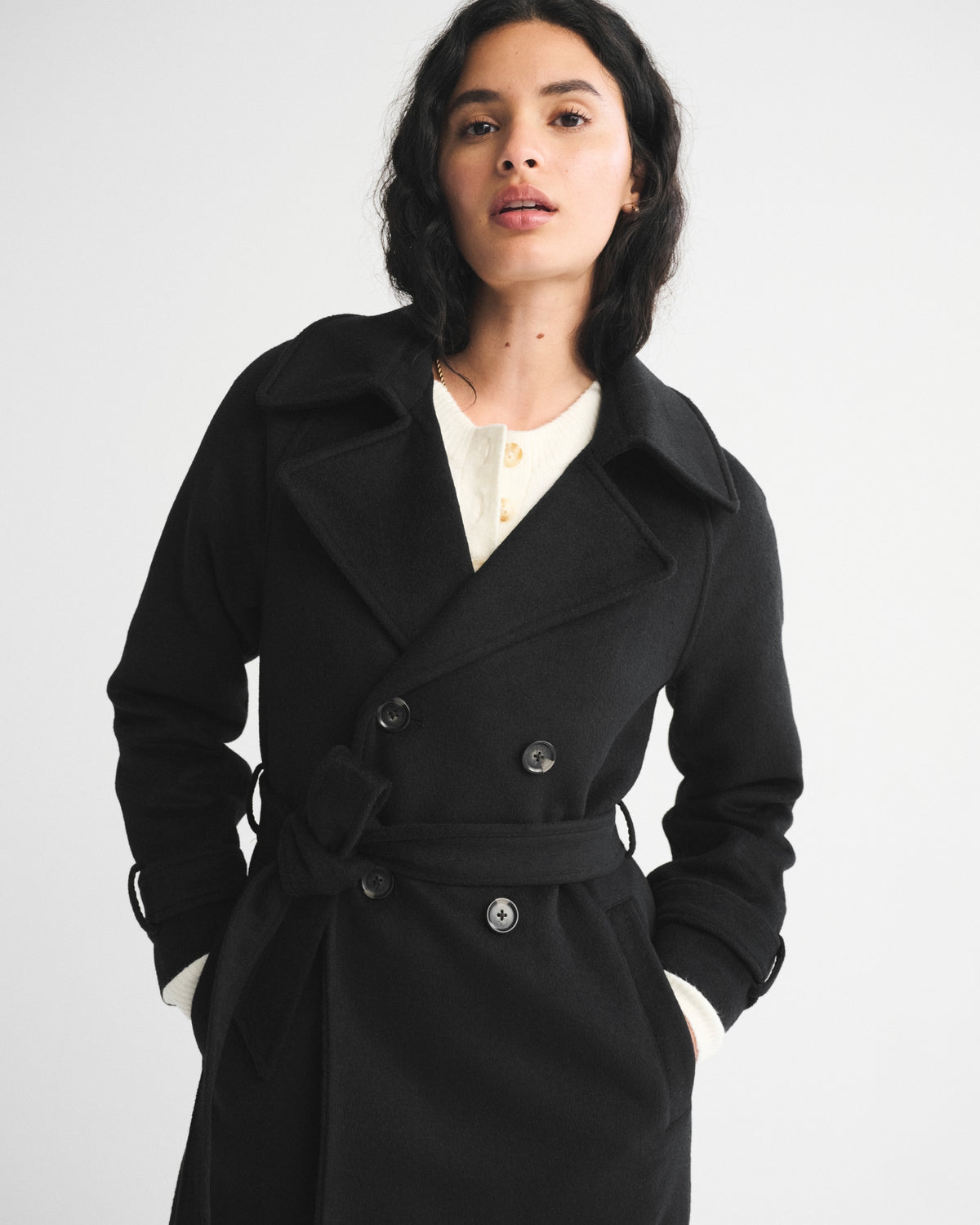 Abercrombie A&F Carrie Wool-Blend Trench Coat