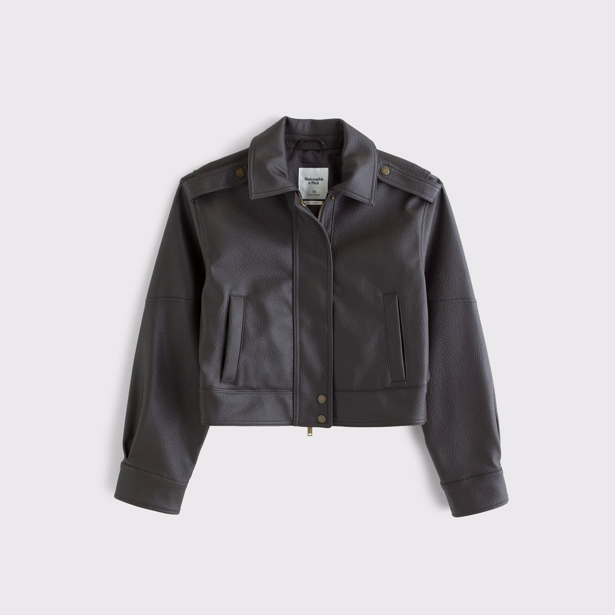 Abercrombie Shrunken Vegan Leather Bomber Jacket